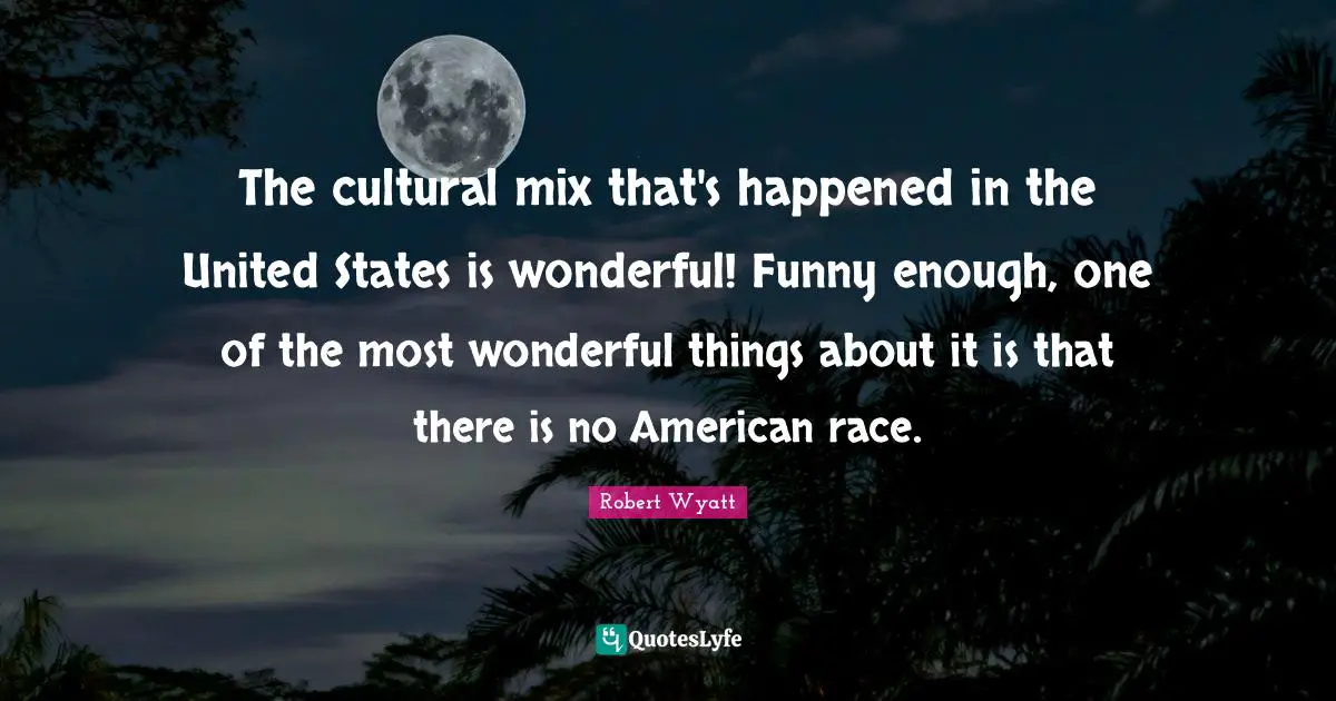The cultural mix that's happened in the United States is wonderful! Funny enough, one of the most wonderful things about it is that there is no American race.