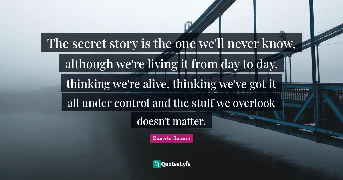 The secret story is the one we'll never know, although we're living it from day to day, thinking we're alive, thinking we've got it all under control and the stuff we overlook doesn't matter.