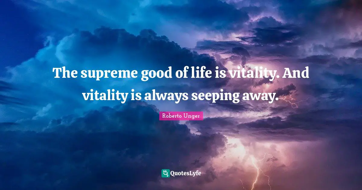 The supreme good of life is vitality. And vitality is always seeping away.