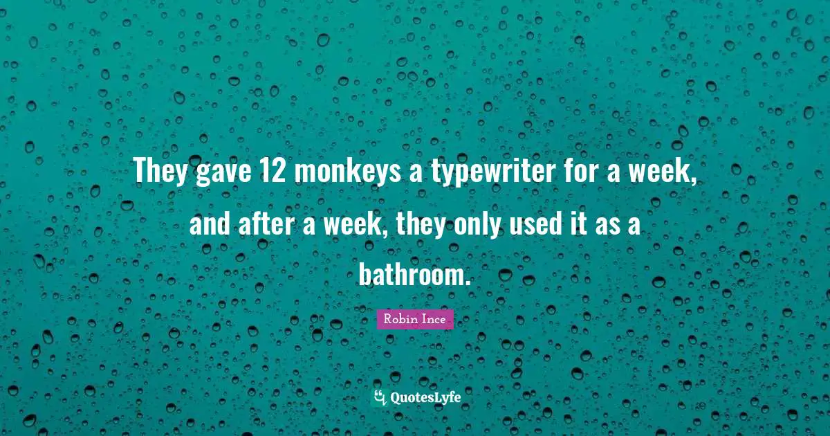 They gave 12 monkeys a typewriter for a week, and after a week, they only used it as a bathroom.