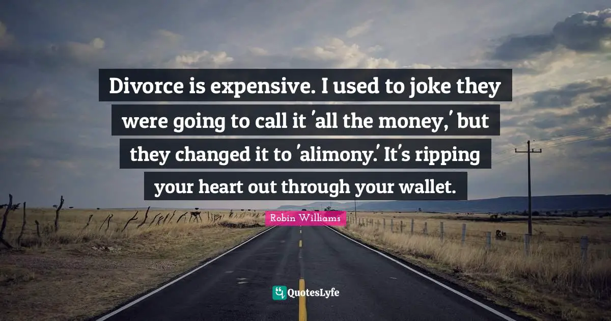 Divorce is expensive. I used to joke they were going to call it 'all the money,' but they changed it to 'alimony.' It's ripping your heart out through your wallet.