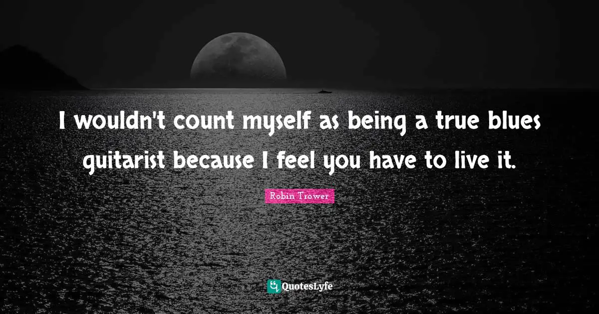 I wouldn't count myself as being a true blues guitarist because I feel you have to live it.