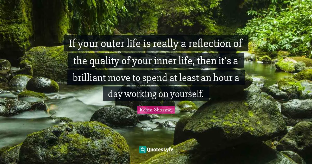 Working On Yourself Quotes: "If your outer life is really a reflection of the quality of your inner life, then it's a brilliant move to spend at least an hour a day working on yourself."