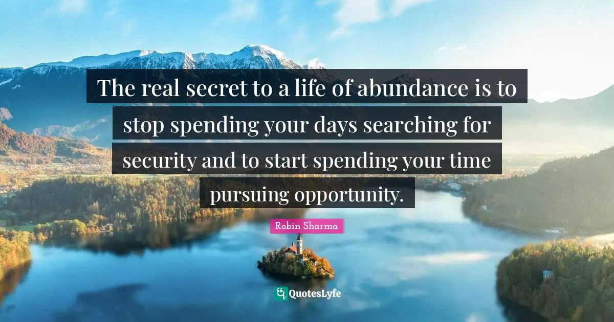 The real secret to a life of abundance is to stop spending your days searching for security and to start spending your time pursuing opportunity.