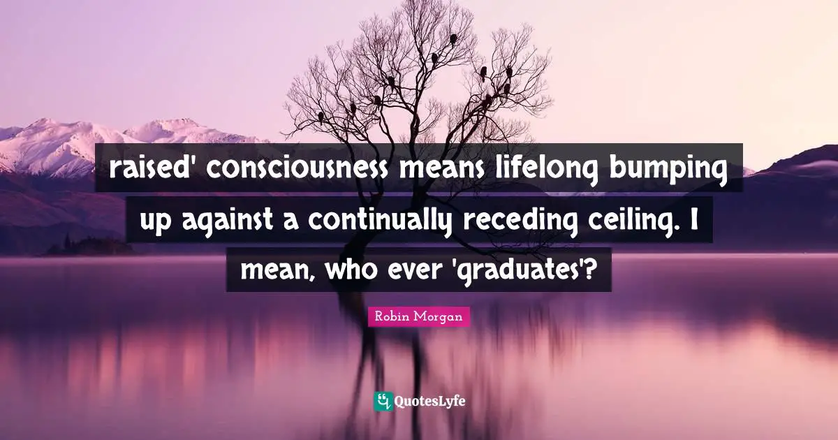 raised' consciousness means lifelong bumping up against a continually receding ceiling. I mean, who ever 'graduates'?