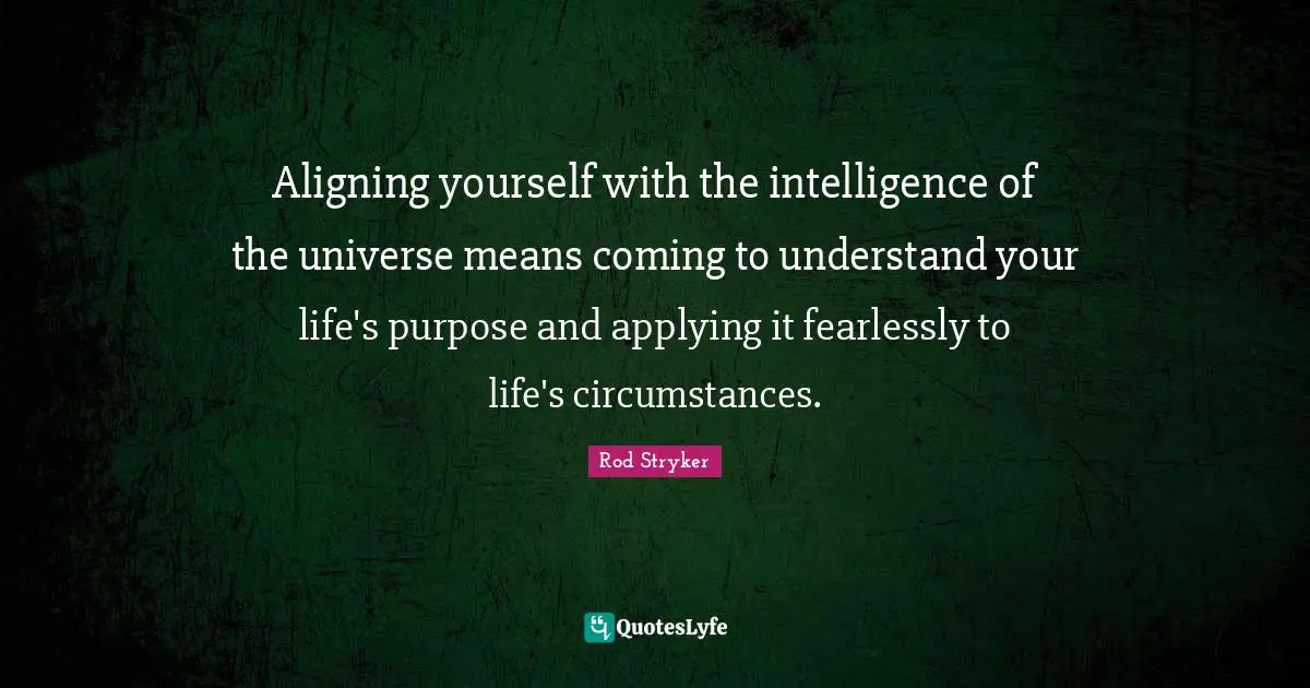 Aligning yourself with the intelligence of the universe means coming to understand your life's purpose and applying it fearlessly to life's circumstances.