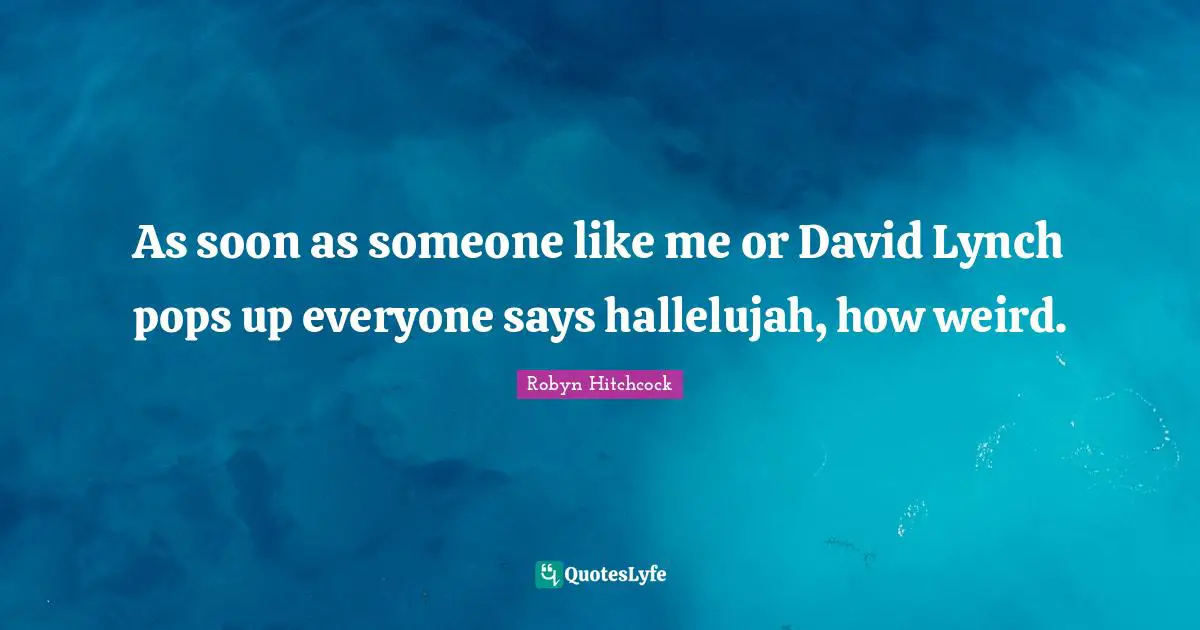 Like Me Quotes: "As soon as someone like me or David Lynch pops up everyone says hallelujah, how weird."