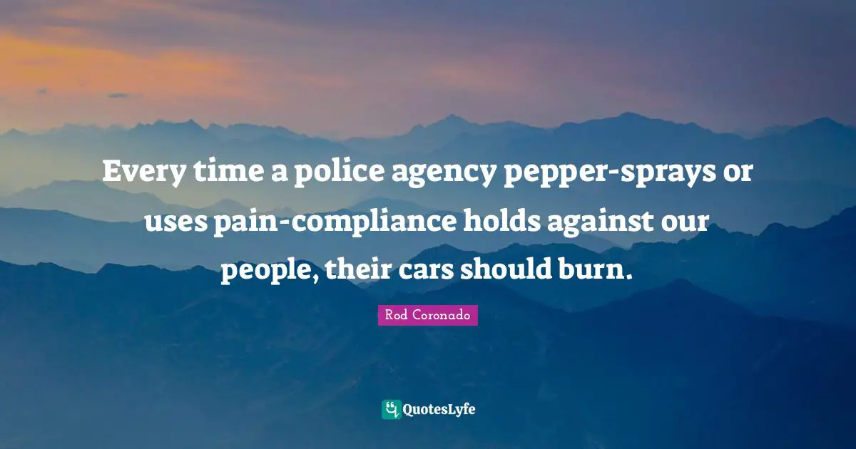 Every time a police agency pepper-sprays or uses pain-compliance holds against our people, their cars should burn.
