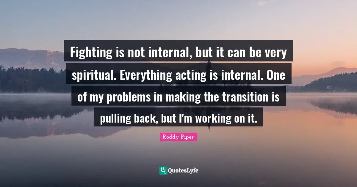 Fighting is not internal, but it can be very spiritual. Everything acting is internal. One of my problems in making the transition is pulling back, but I'm working on it.