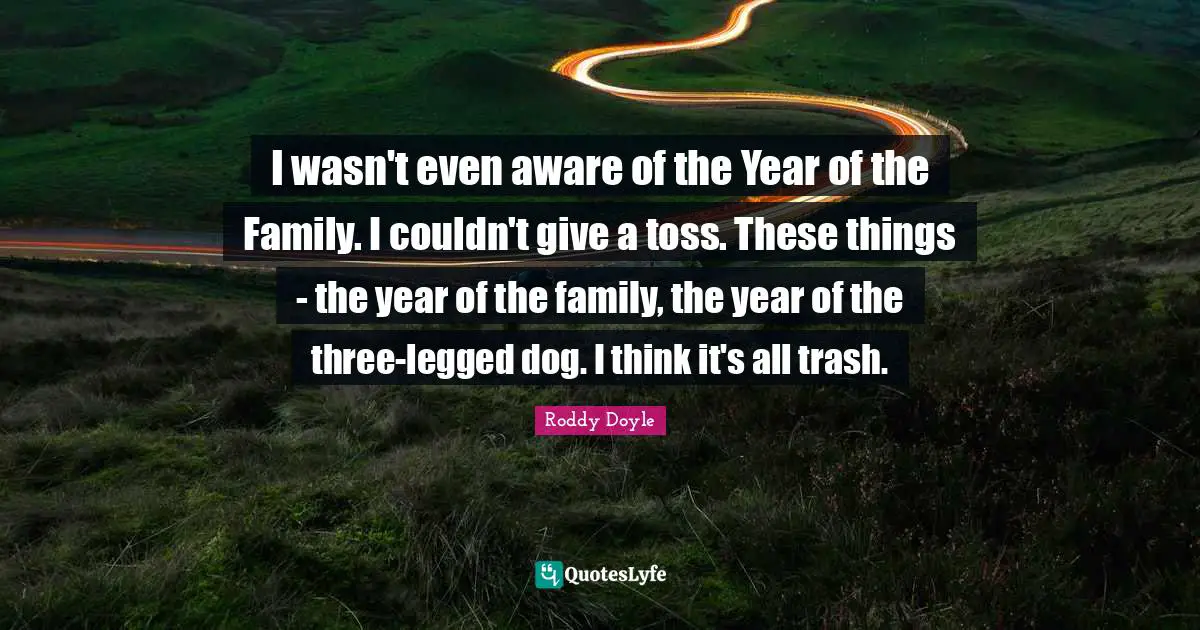 I wasn't even aware of the Year of the Family. I couldn't give a toss. These things - the year of the family, the year of the three-legged dog. I think it's all trash.