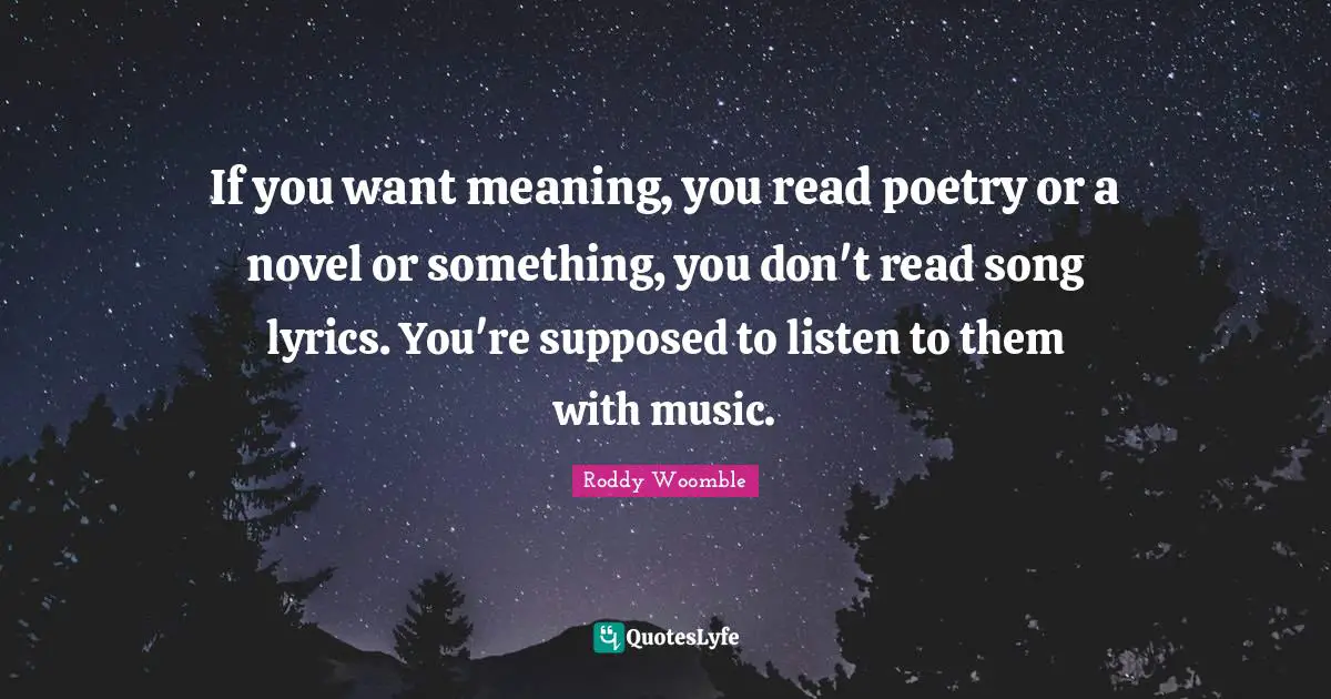 If you want meaning, you read poetry or a novel or something, you don't read song lyrics. You're supposed to listen to them with music.