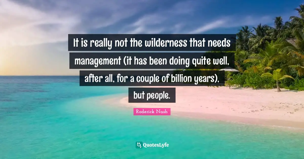 It is really not the wilderness that needs management (it has been doing quite well, after all, for a couple of billion years), but people.