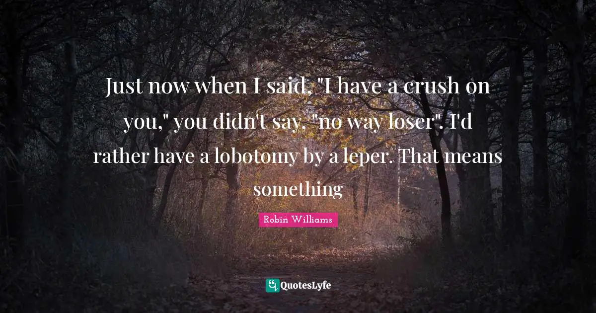 Just now when I said, "I have a crush on you," you didn't say, "no way loser". I'd rather have a lobotomy by a leper. That means something