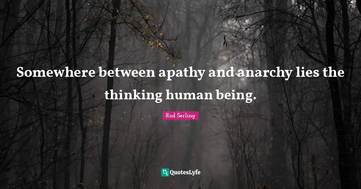Somewhere between apathy and anarchy lies the thinking human being.