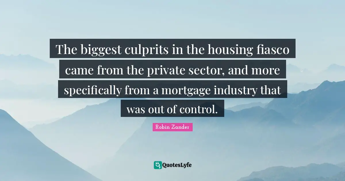The biggest culprits in the housing fiasco came from the private sector, and more specifically from a mortgage industry that was out of control.