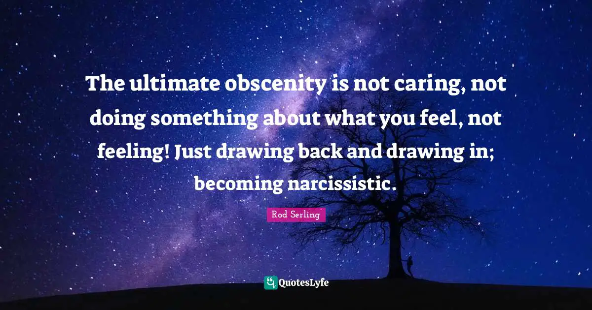 Obscenity Quotes: "The ultimate obscenity is not caring, not doing something about what you feel, not feeling! Just drawing back and drawing in; becoming narcissistic."