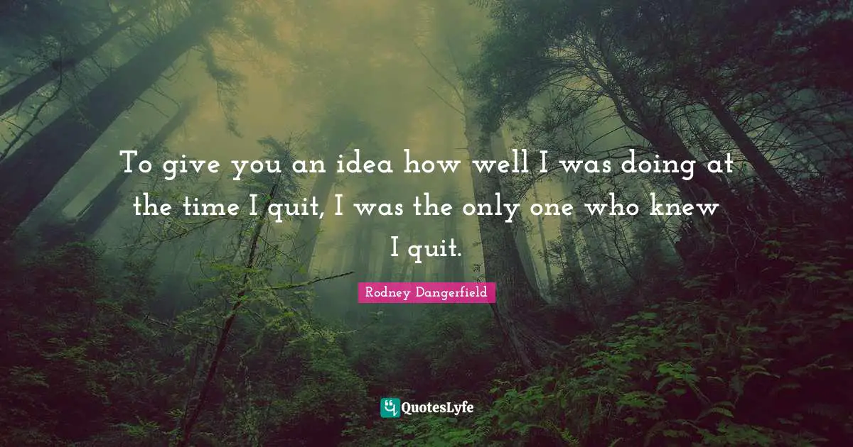 To give you an idea how well I was doing at the time I quit, I was the only one who knew I quit.