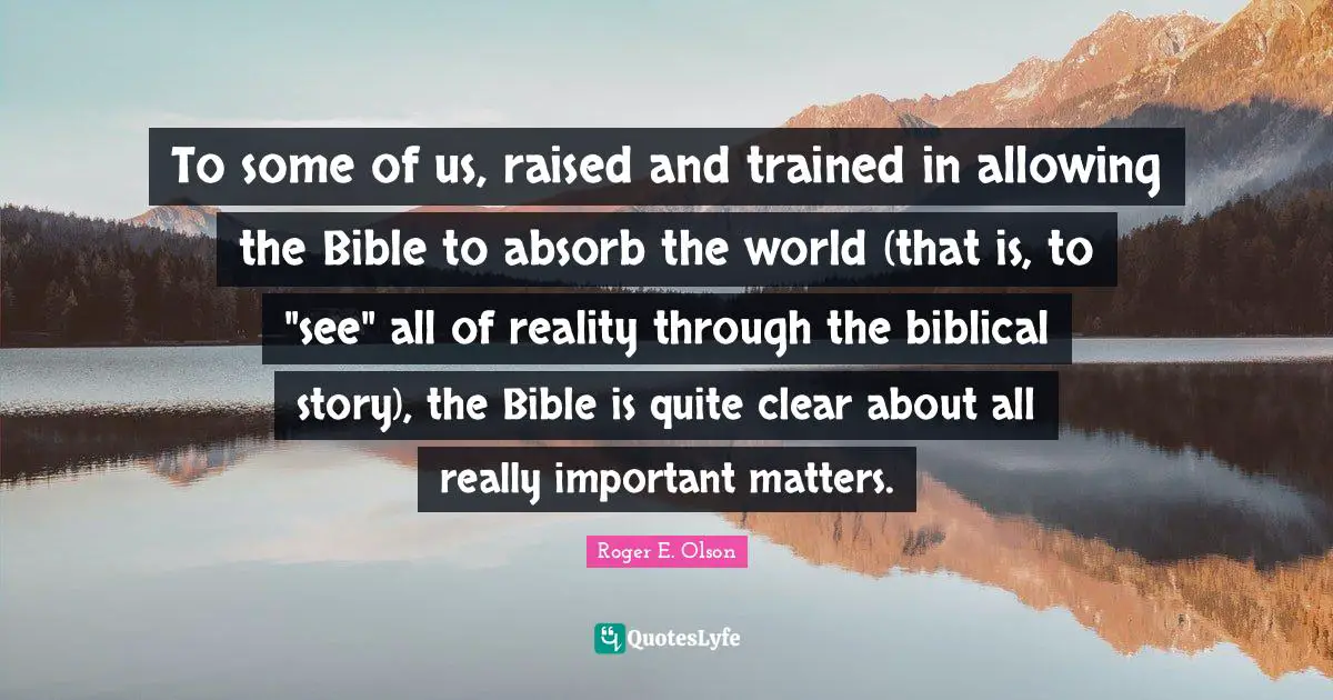 To some of us, raised and trained in allowing the Bible to absorb the world (that is, to "see" all of reality through the biblical story), the Bible is quite clear about all really important matters.