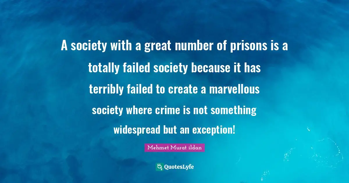 A society with a great number of prisons is a totally failed society because it has terribly failed to create a marvellous society where crime is not something widespread but an exception!