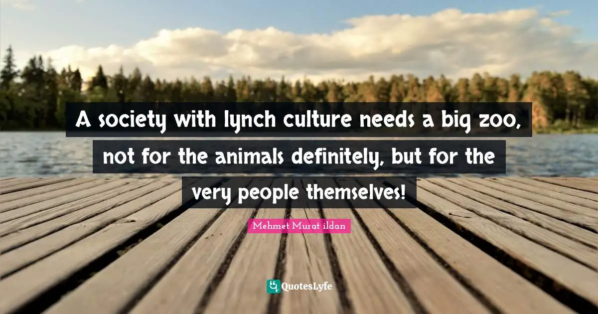 A society with lynch culture needs a big zoo, not for the animals definitely, but for the very people themselves!