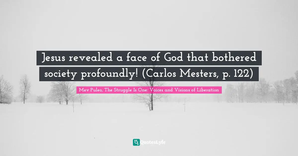 Mev Puleo, The Struggle Is One: Voices And Visions Of Liberation Quotes: "Jesus revealed a face of God that bothered society profoundly! (Carlos Mesters, p. 122)"