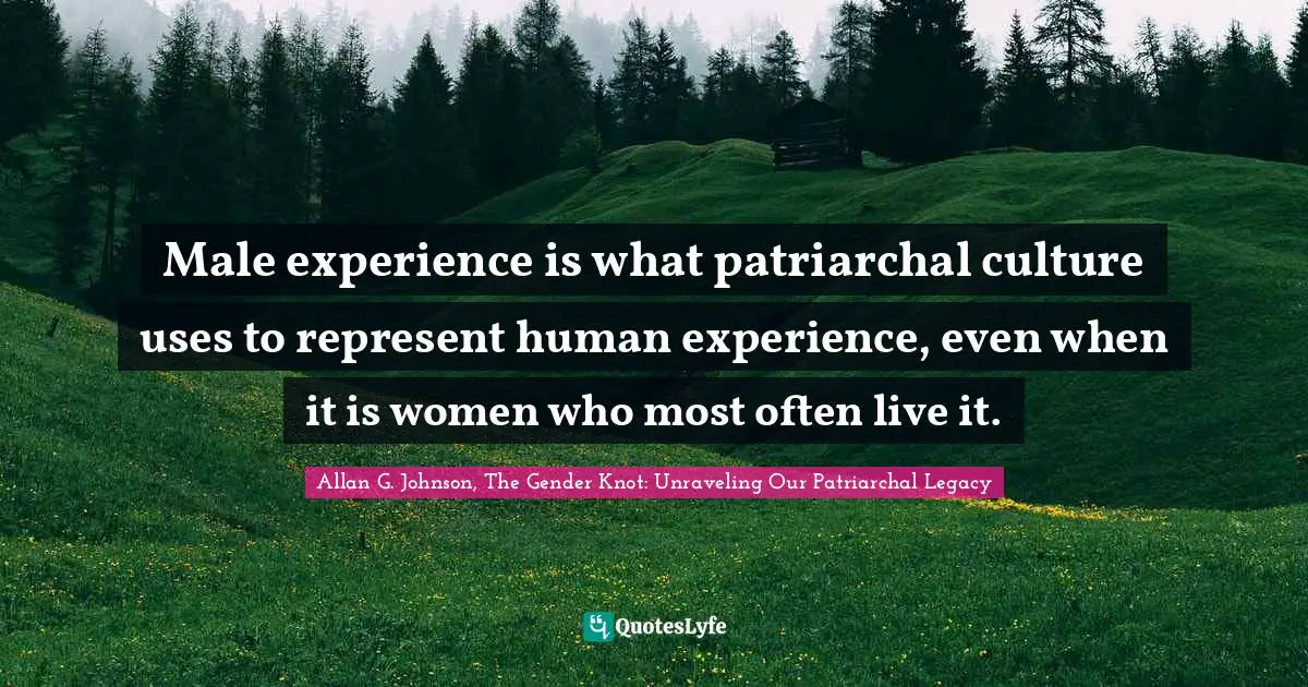 Male experience is what patriarchal culture uses to represent human experience, even when it is women who most often live it.