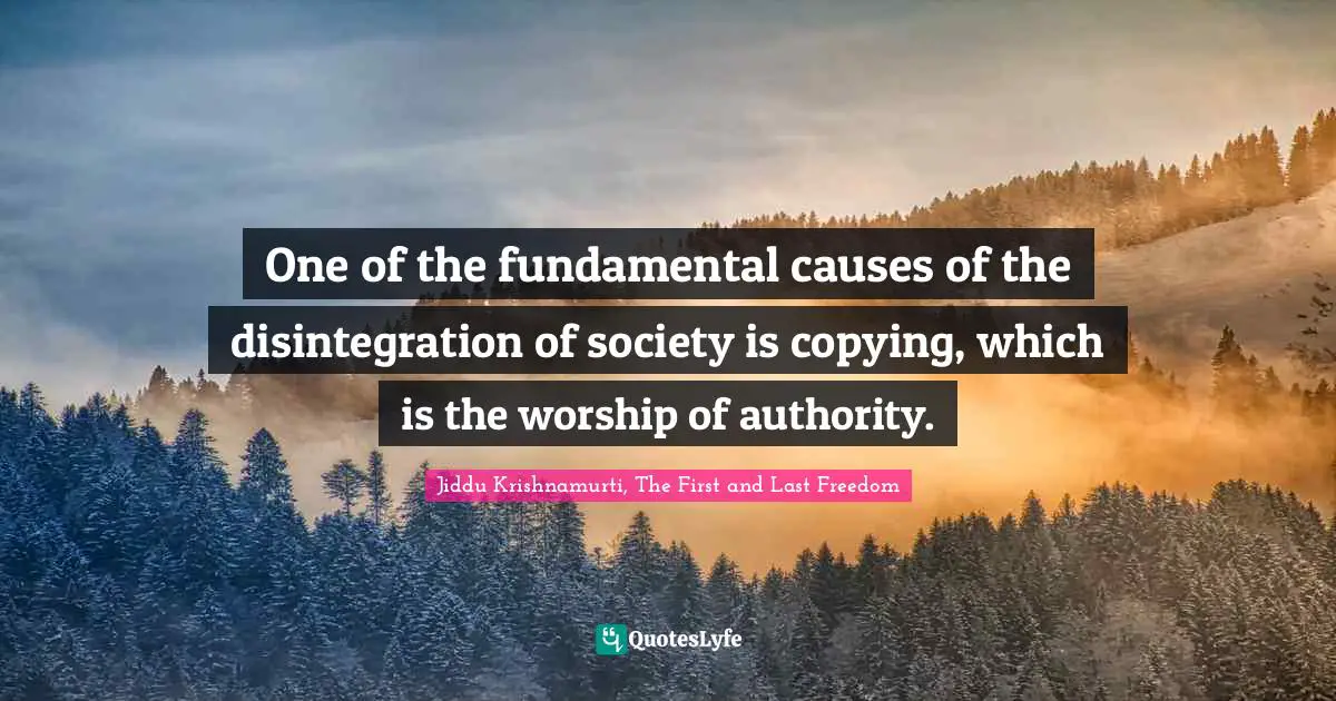 One of the fundamental causes of the disintegration of society is copying, which is the worship of authority.