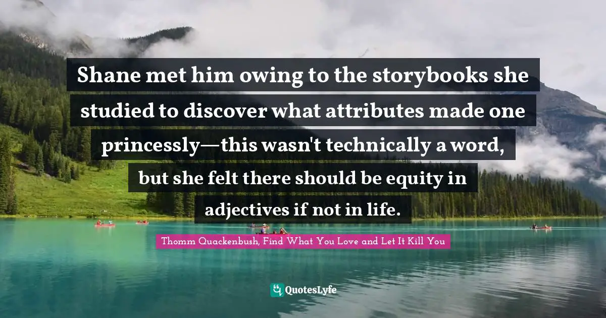 Shane met him owing to the storybooks she studied to discover what attributes made one princessly—this wasn't technically a word, but she felt there should be equity in adjectives if not in life.