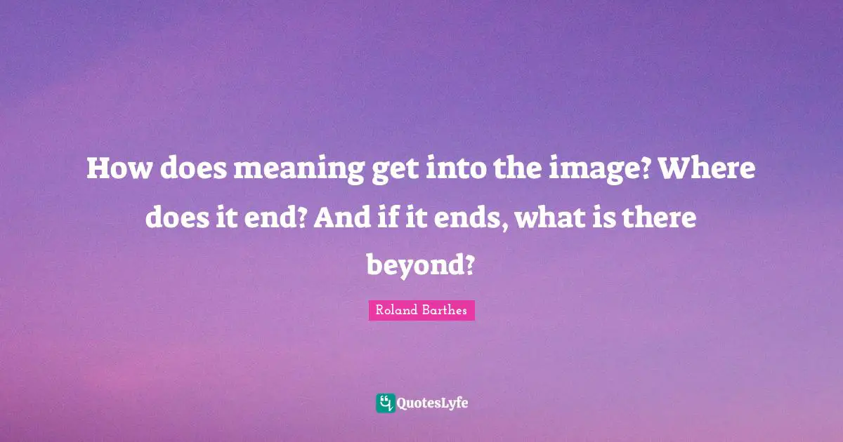How does meaning get into the image? Where does it end? And if it ends, what is there beyond?