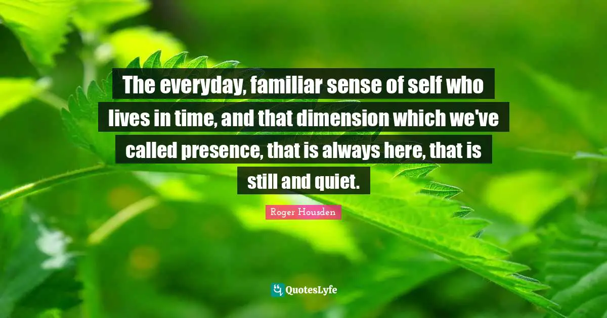 The everyday, familiar sense of self who lives in time, and that dimension which we've called presence, that is always here, that is still and quiet.