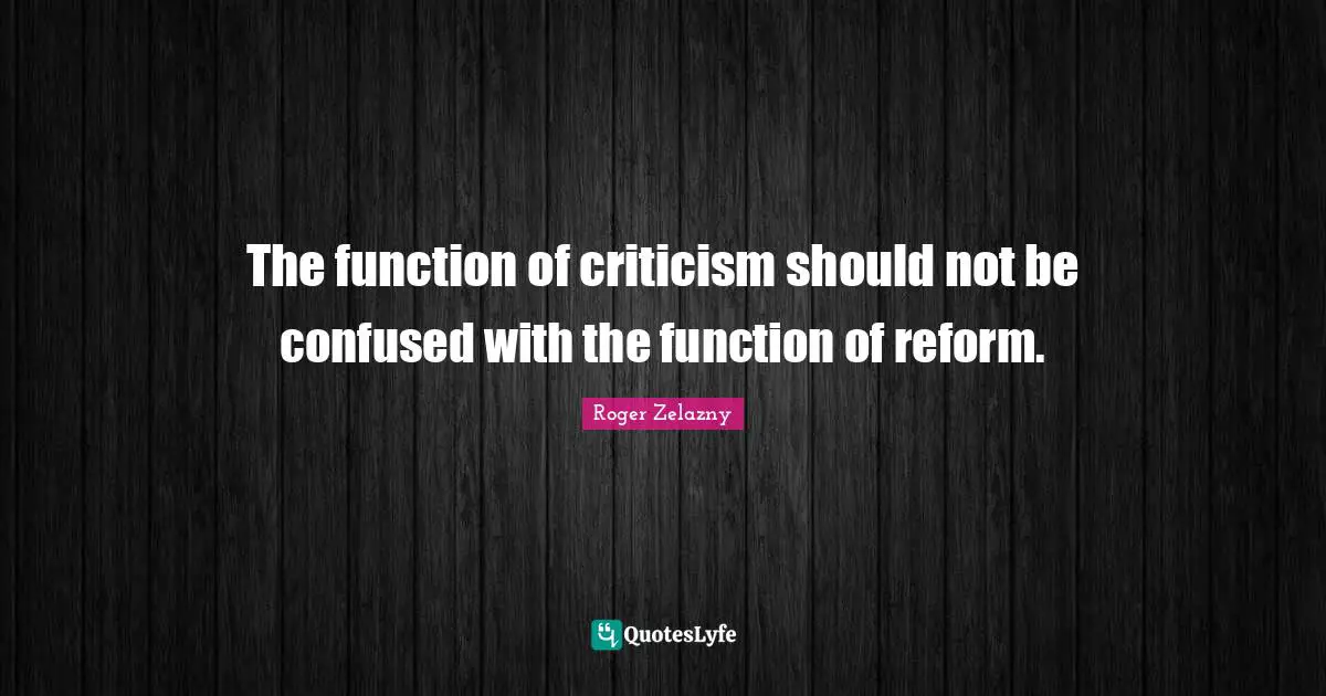 The function of criticism should not be confused with the function of reform.
