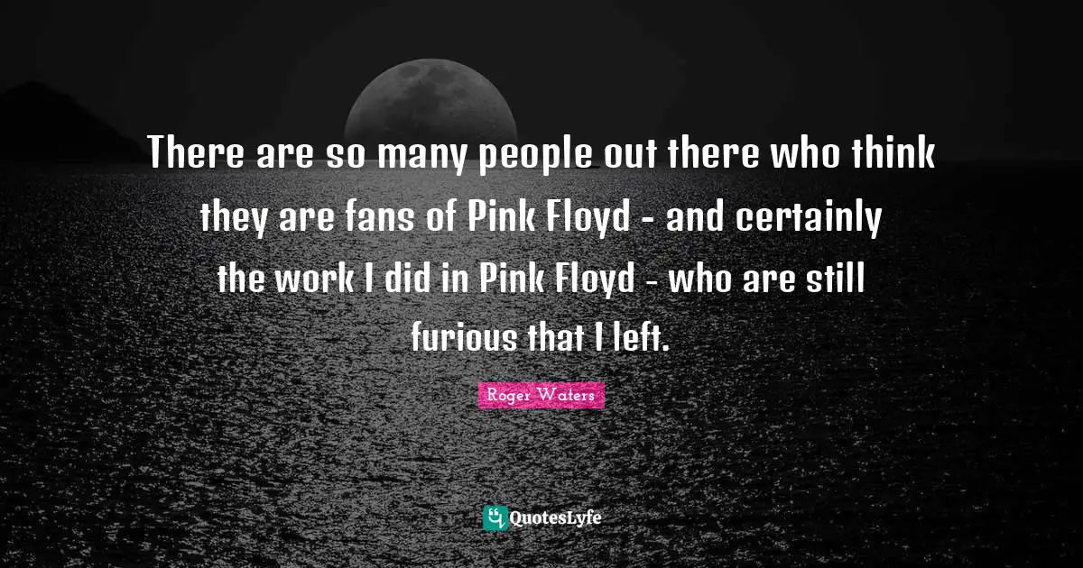 There are so many people out there who think they are fans of Pink Floyd - and certainly the work I did in Pink Floyd - who are still furious that I left.