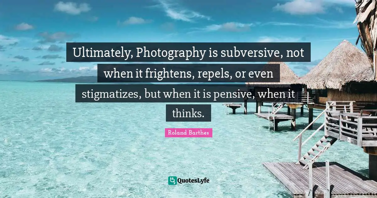 Ultimately, Photography is subversive, not when it frightens, repels, or even stigmatizes, but when it is pensive, when it thinks.