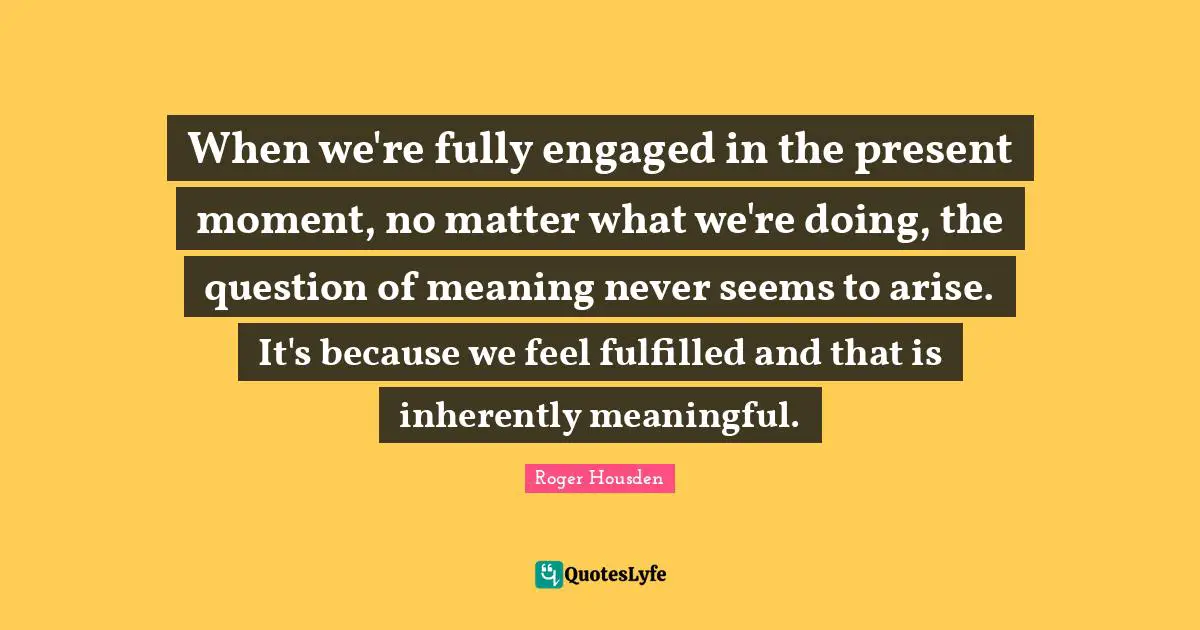 When we're fully engaged in the present moment, no matter what we're doing, the question of meaning never seems to arise. It's because we feel fulfilled and that is inherently meaningful.