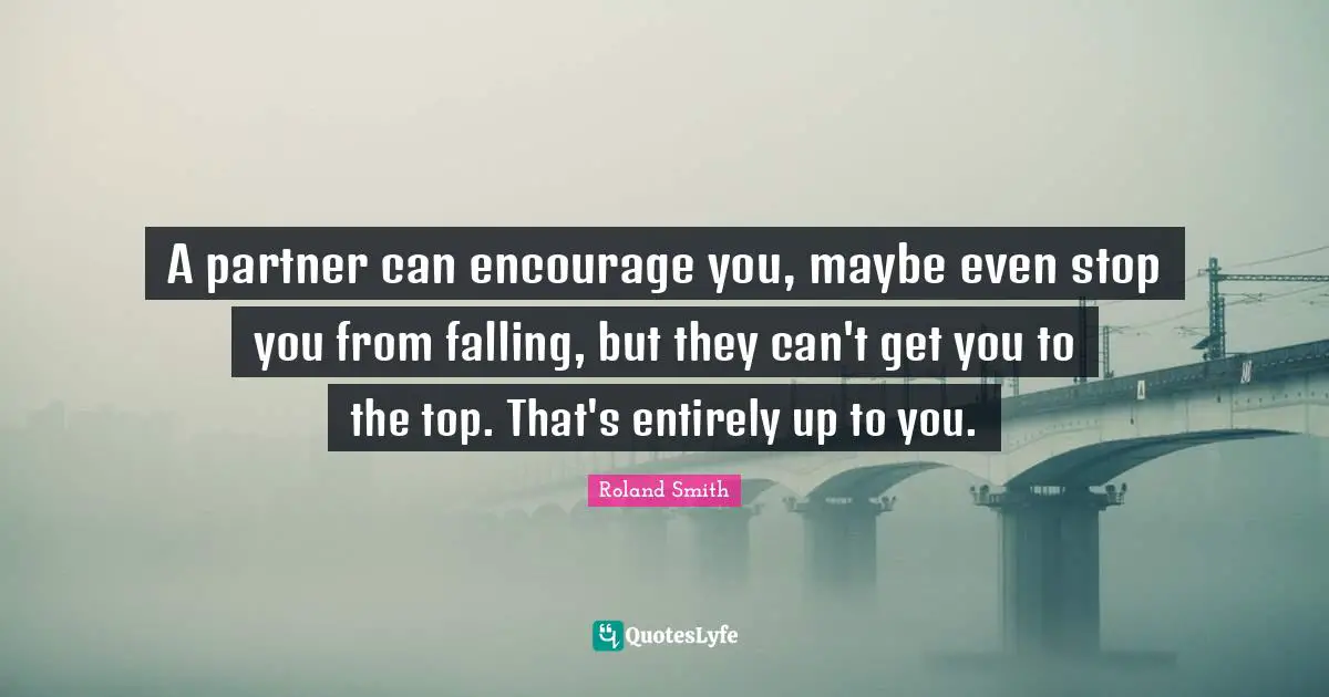 Partners Quotes: "A partner can encourage you, maybe even stop you from falling, but they can't get you to the top. That's entirely up to you."