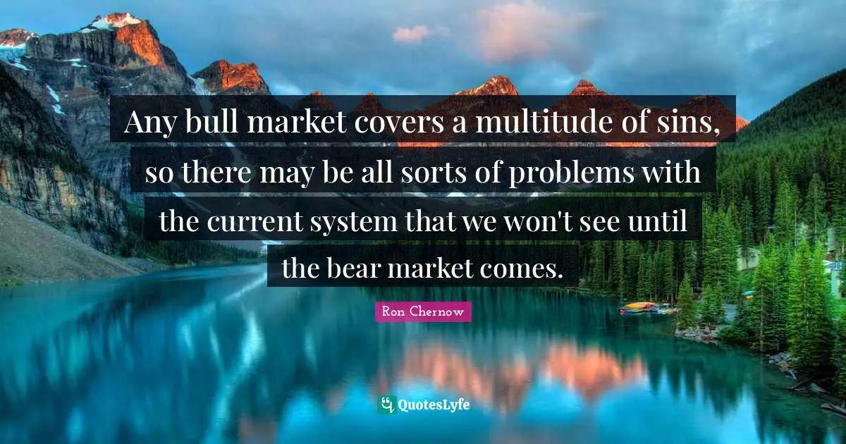 Ron Chernow Quotes: "Any bull market covers a multitude of sins, so there may be all sorts of problems with the current system that we won't see until the bear market comes."