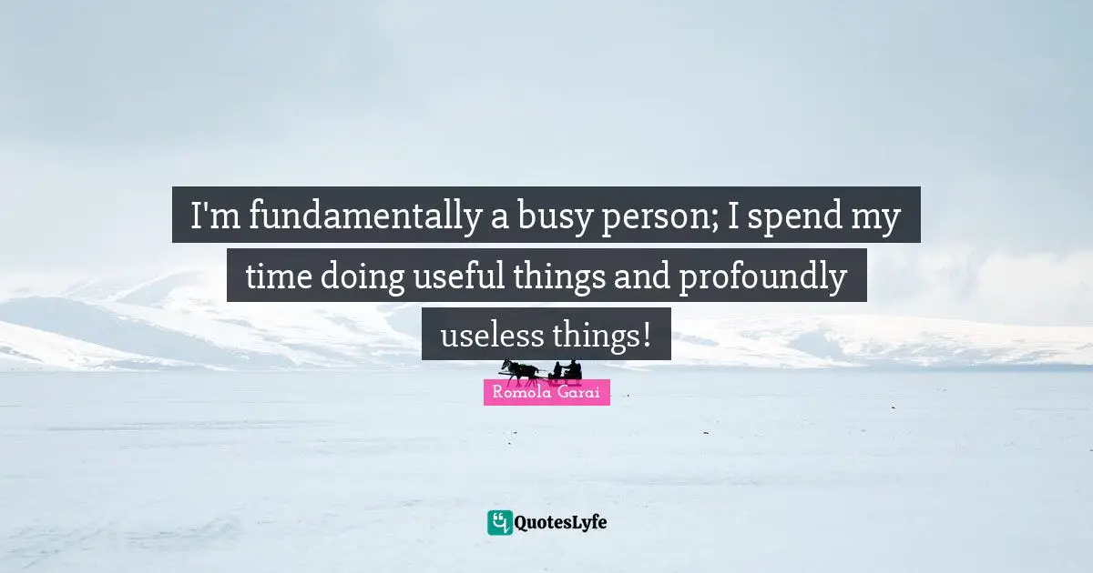I'm fundamentally a busy person; I spend my time doing useful things and profoundly useless things!