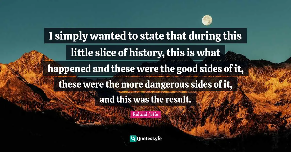 I simply wanted to state that during this little slice of history, this is what happened and these were the good sides of it, these were the more dangerous sides of it, and this was the result.