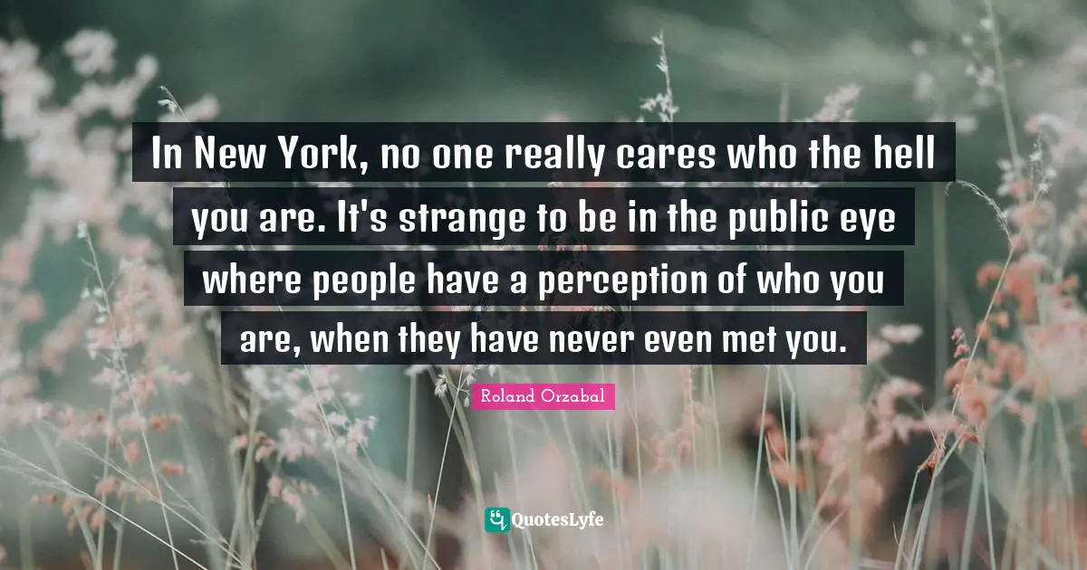 Roland Orzabal Quotes: "In New York, no one really cares who the hell you are. It's strange to be in the public eye where people have a perception of who you are, when they have never even met you."