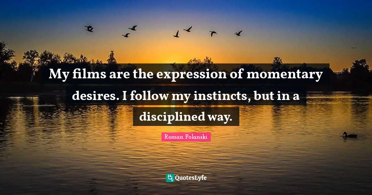My films are the expression of momentary desires. I follow my instincts, but in a disciplined way.