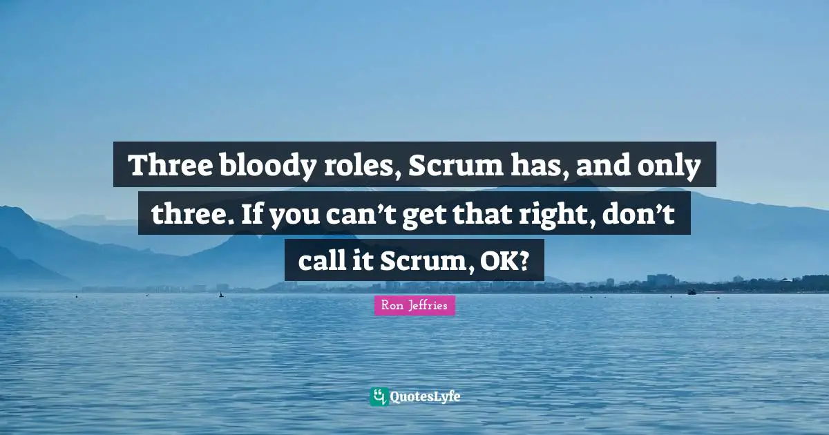 Three bloody roles, Scrum has, and only three. If you can’t get that right, don’t call it Scrum, OK?