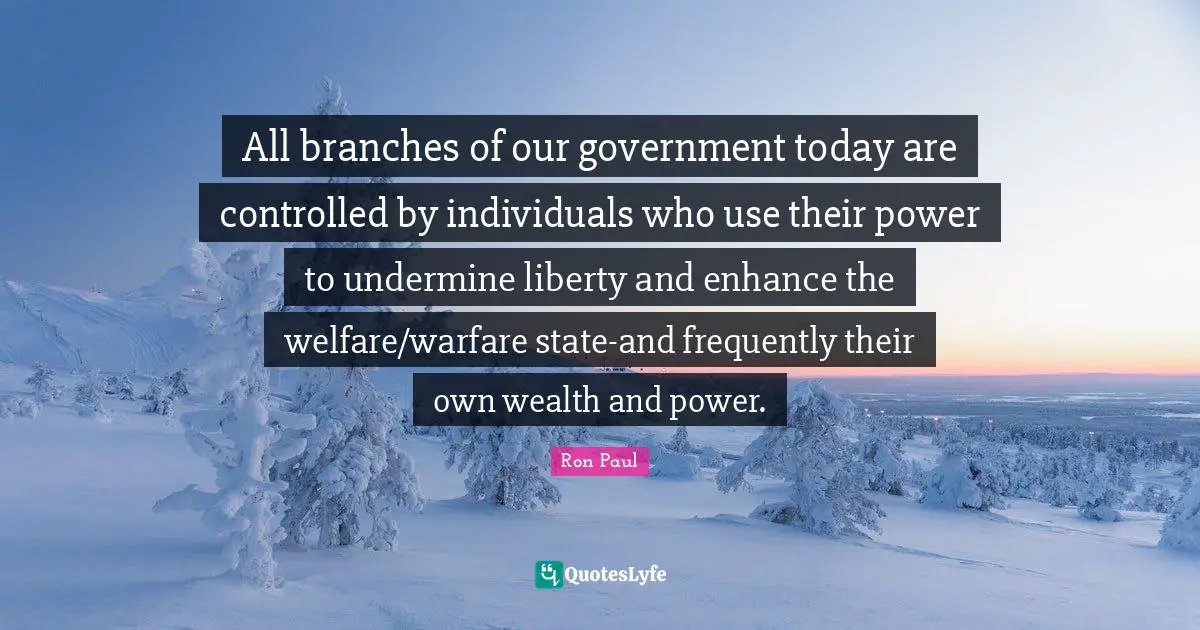 All branches of our government today are controlled by individuals who use their power to undermine liberty and enhance the welfare/warfare state-and frequently their own wealth and power.
