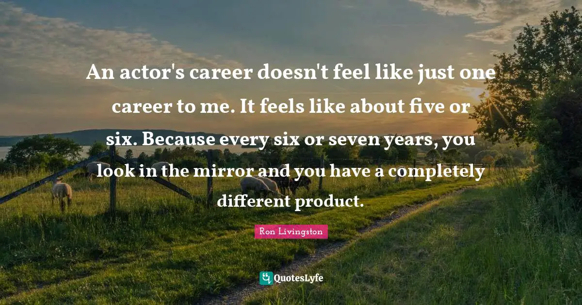 An actor's career doesn't feel like just one career to me. It feels like about five or six. Because every six or seven years, you look in the mirror and you have a completely different product.
