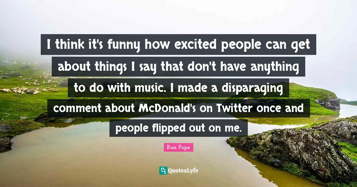 I think it's funny how excited people can get about things I say that don't have anything to do with music. I made a disparaging comment about McDonald's on Twitter once and people flipped out on me.