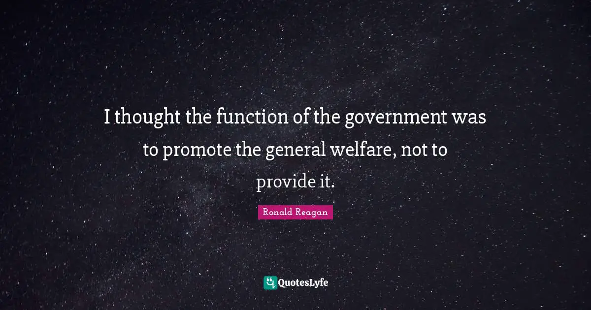 Function Quotes: "I thought the function of the government was to promote the general welfare, not to provide it."