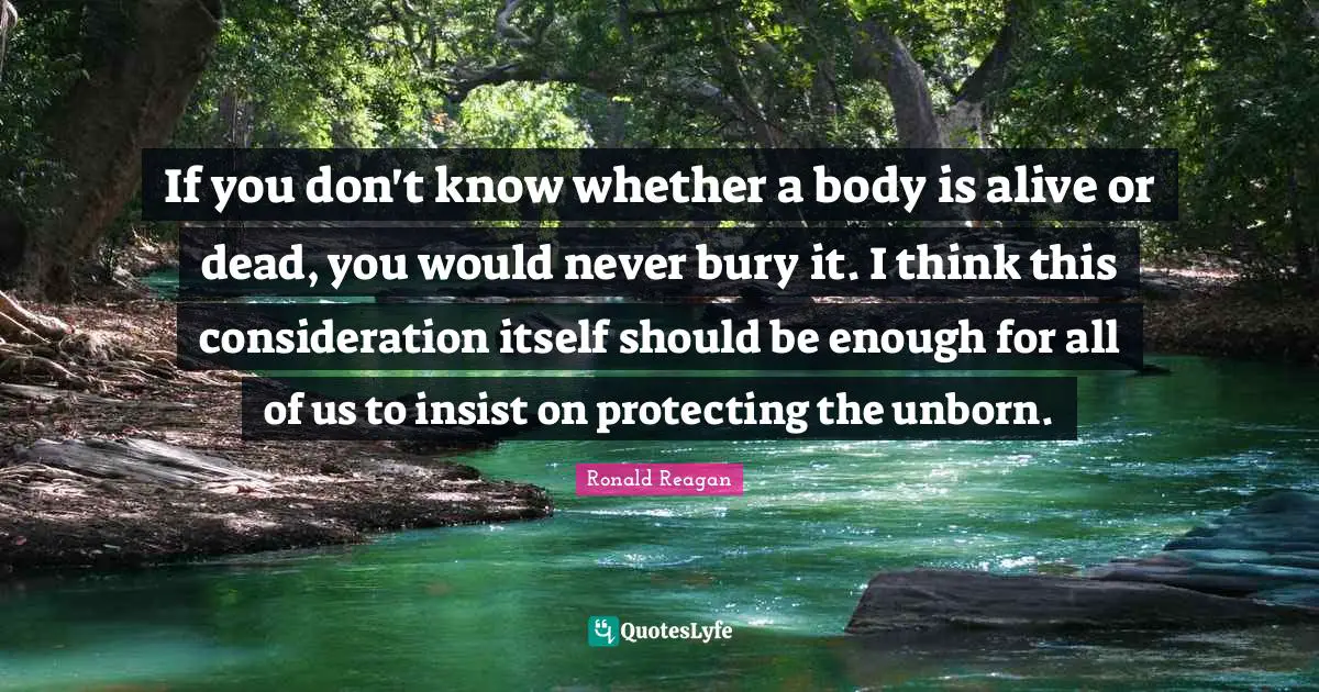 If you don't know whether a body is alive or dead, you would never bury it. I think this consideration itself should be enough for all of us to insist on protecting the unborn.