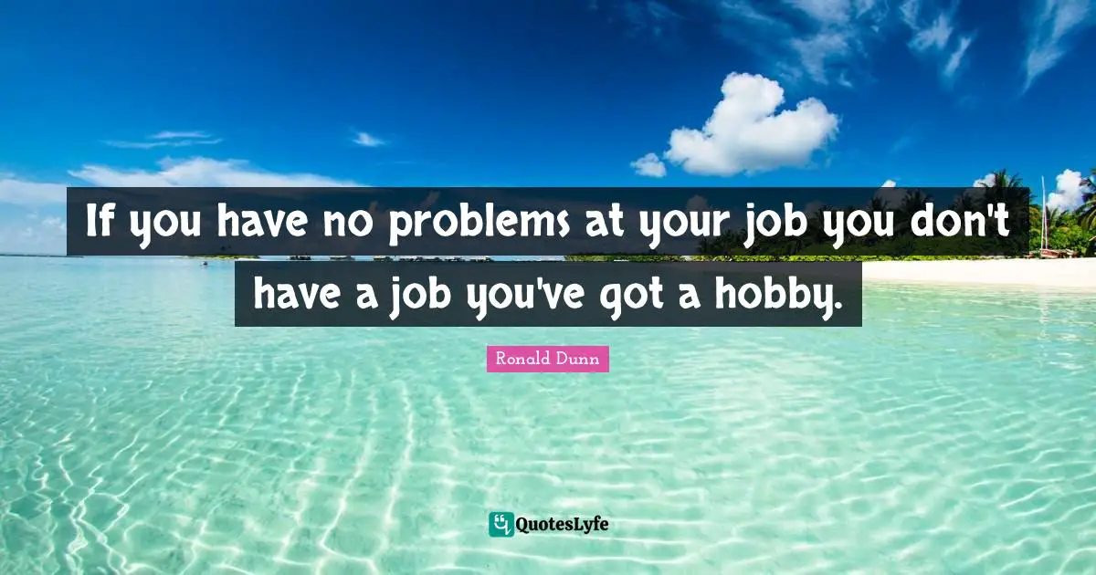 Hobbies Quotes: "If you have no problems at your job you don't have a job you've got a hobby."