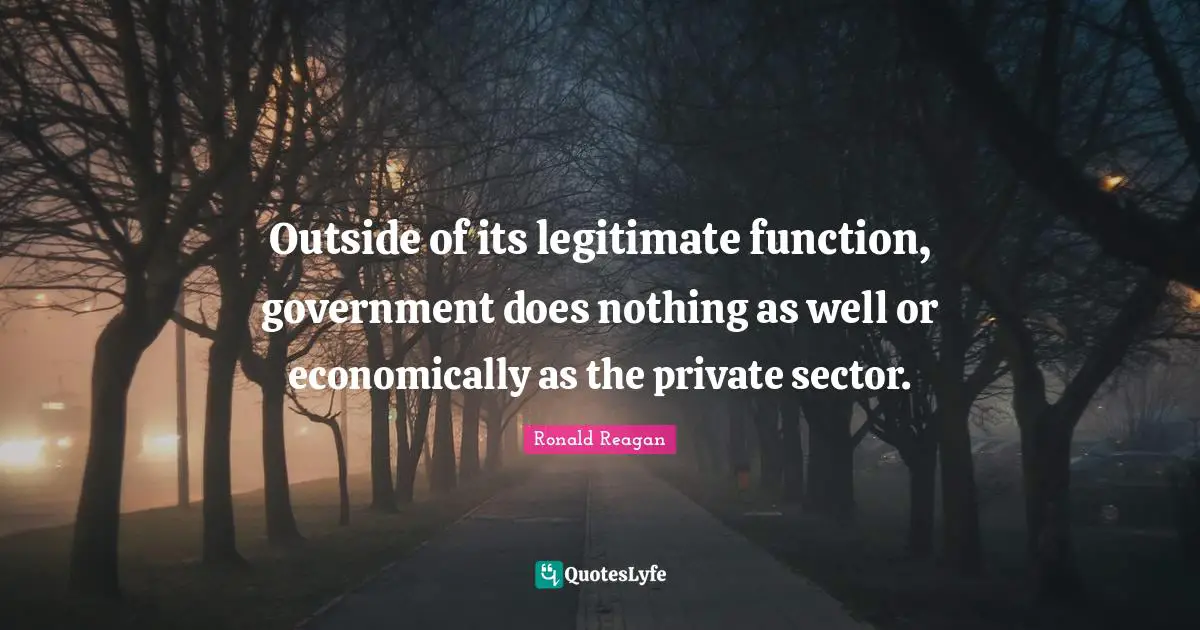 Outside of its legitimate function, government does nothing as well or economically as the private sector.