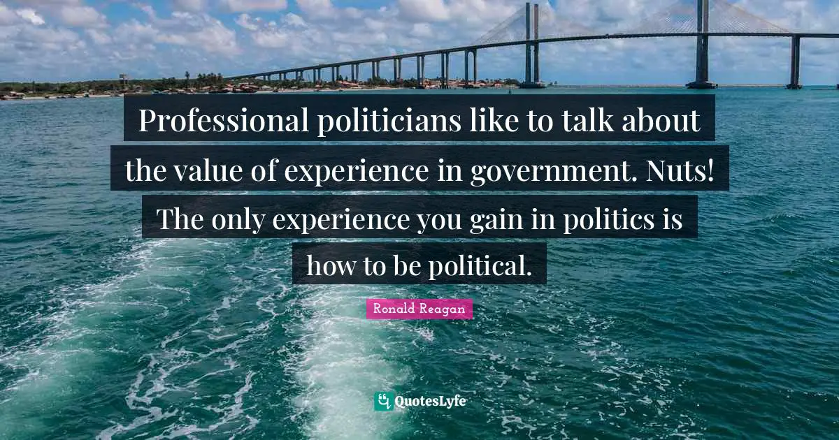 Professional politicians like to talk about the value of experience in government. Nuts! The only experience you gain in politics is how to be political.