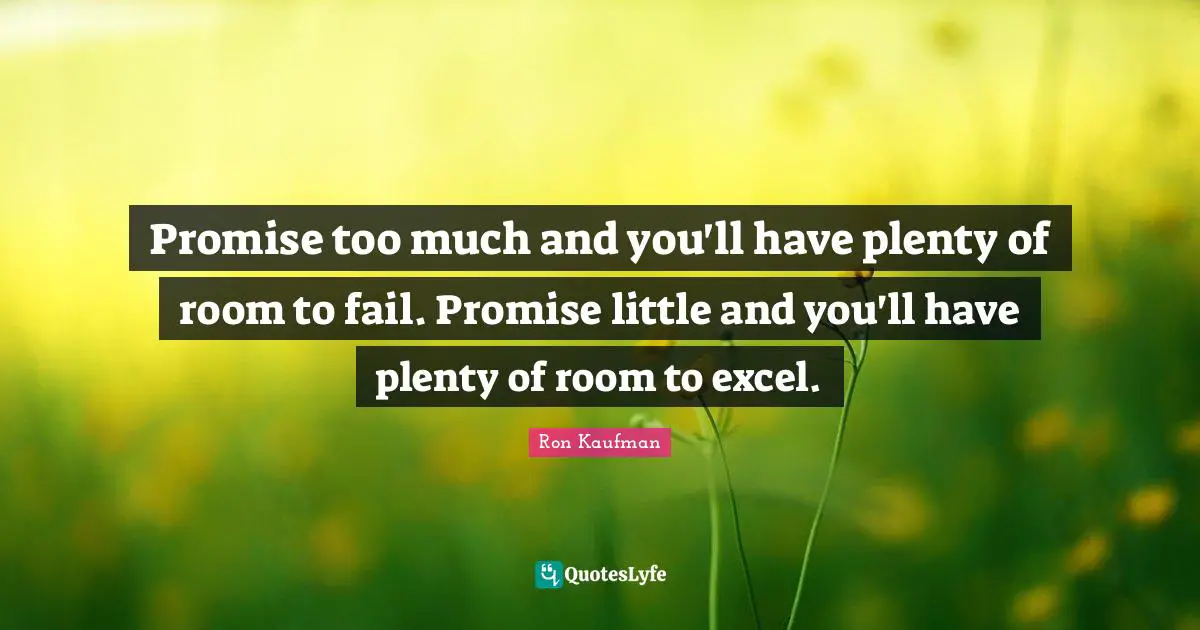 Promise too much and you'll have plenty of room to fail. Promise little and you'll have plenty of room to excel.